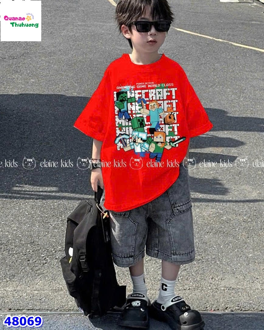 Bộ Elaine đỏ Minecrapt, quần jean xanh