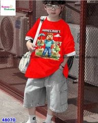 Bộ Elaine đỏ Minecrapt, quần jean xám