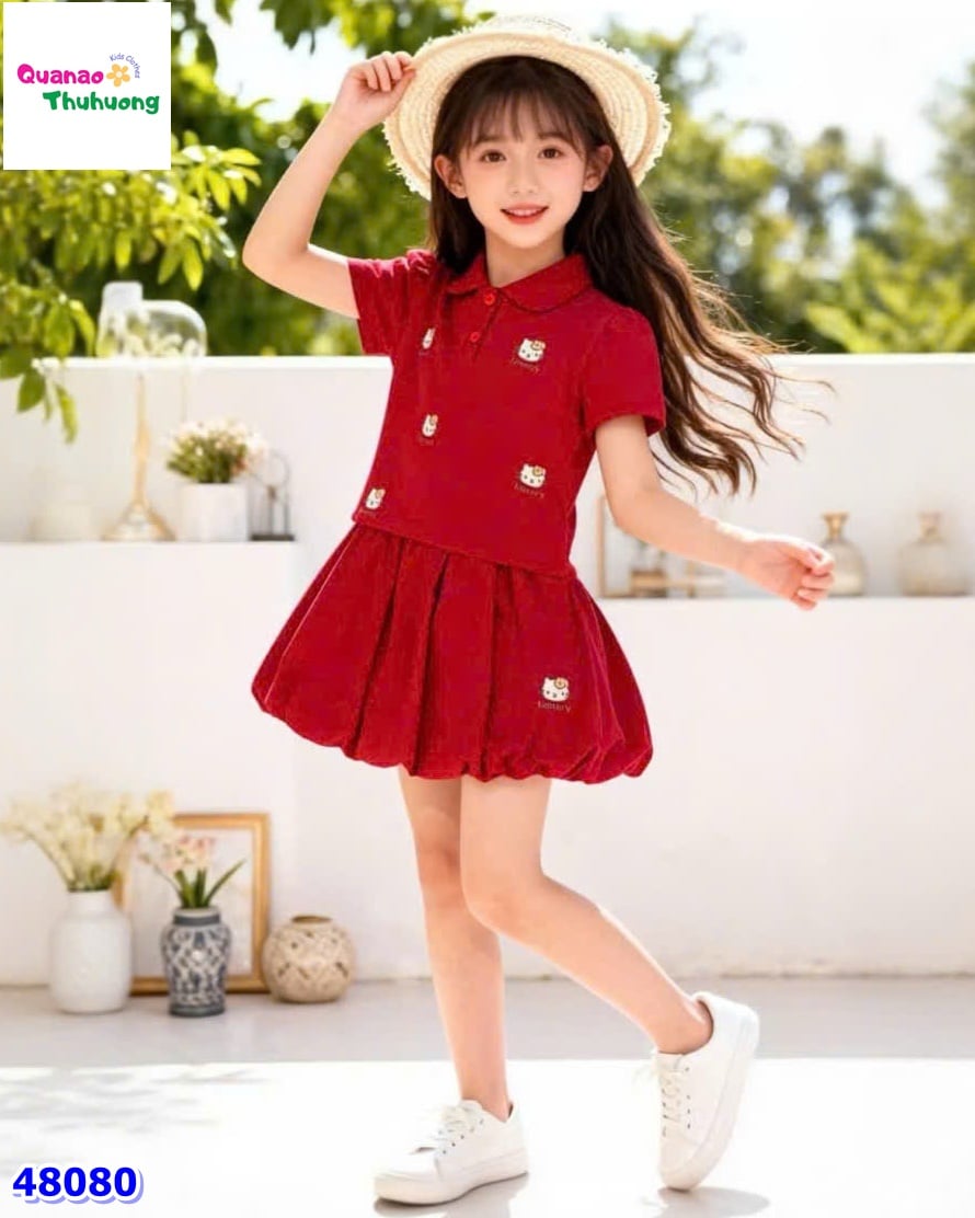Set áo đỏ Kitty, chân váy bí
