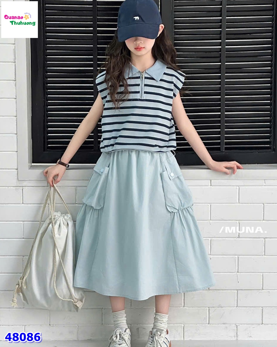 Set váy xanh, áo sọc xanh