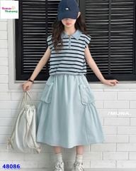 Set váy xanh, áo sọc xanh