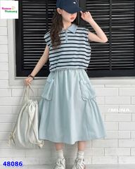 Set váy xanh, áo sọc xanh