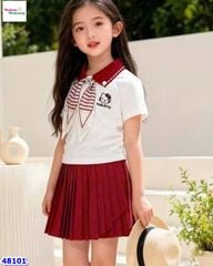 Set NYY áo trắng Kitty , váy xếp ly