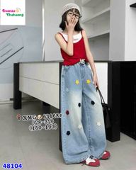 Quần jean Syci dài xanh thêu hoa