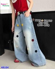 Quần jean Syci dài xanh thêu hoa