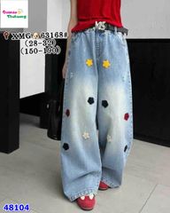 Quần jean Syci dài xanh thêu hoa