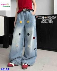 Quần jean Syci dài xanh thêu hoa