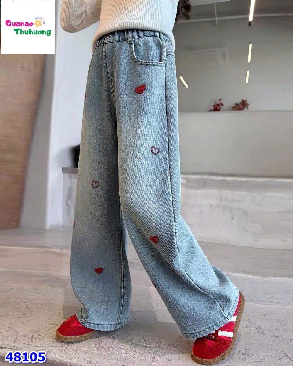 Quần jean Syci dài xanh tim đỏ