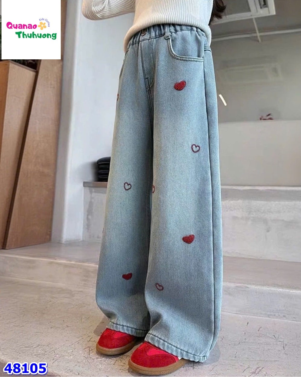 Quần jean Syci dài xanh tim đỏ