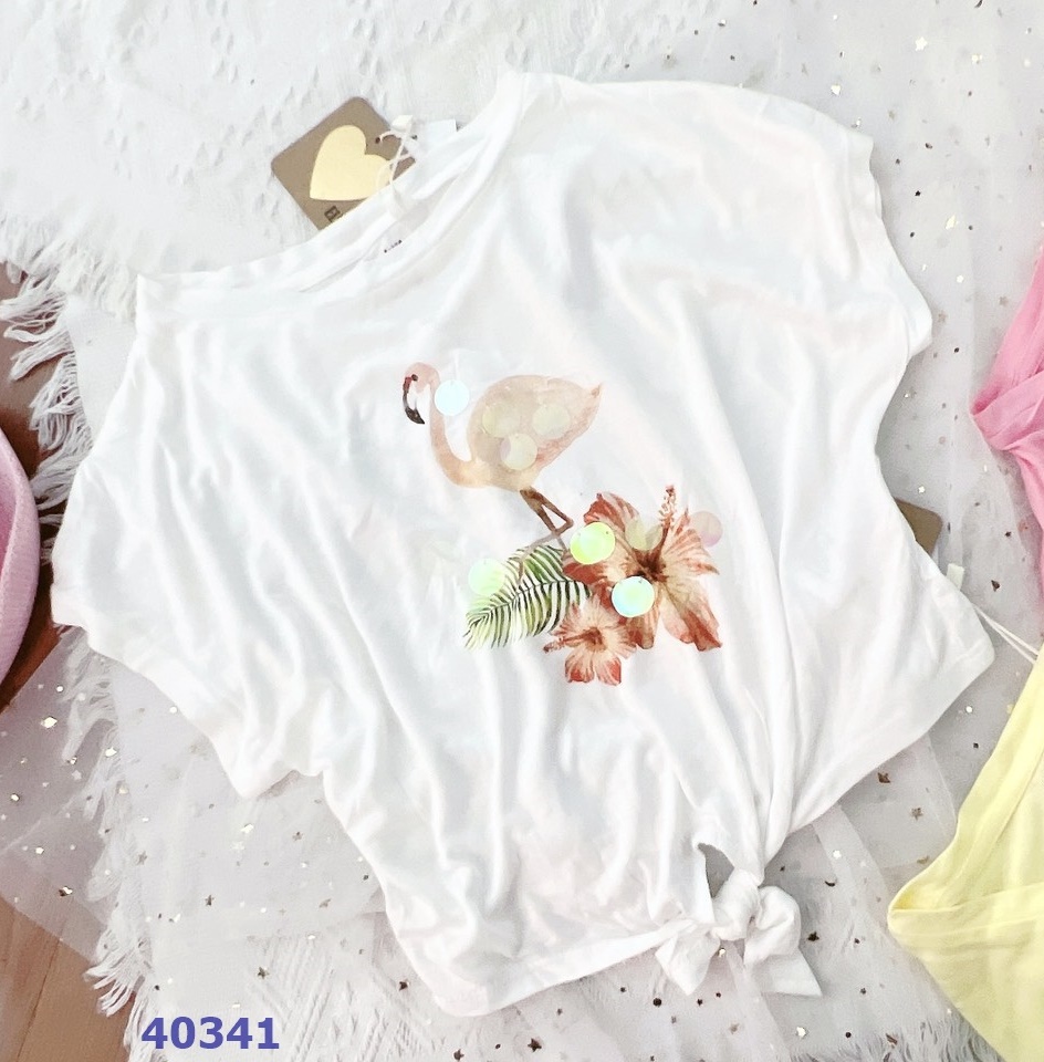 Áo ELV trắng hồng hạc - size 12y