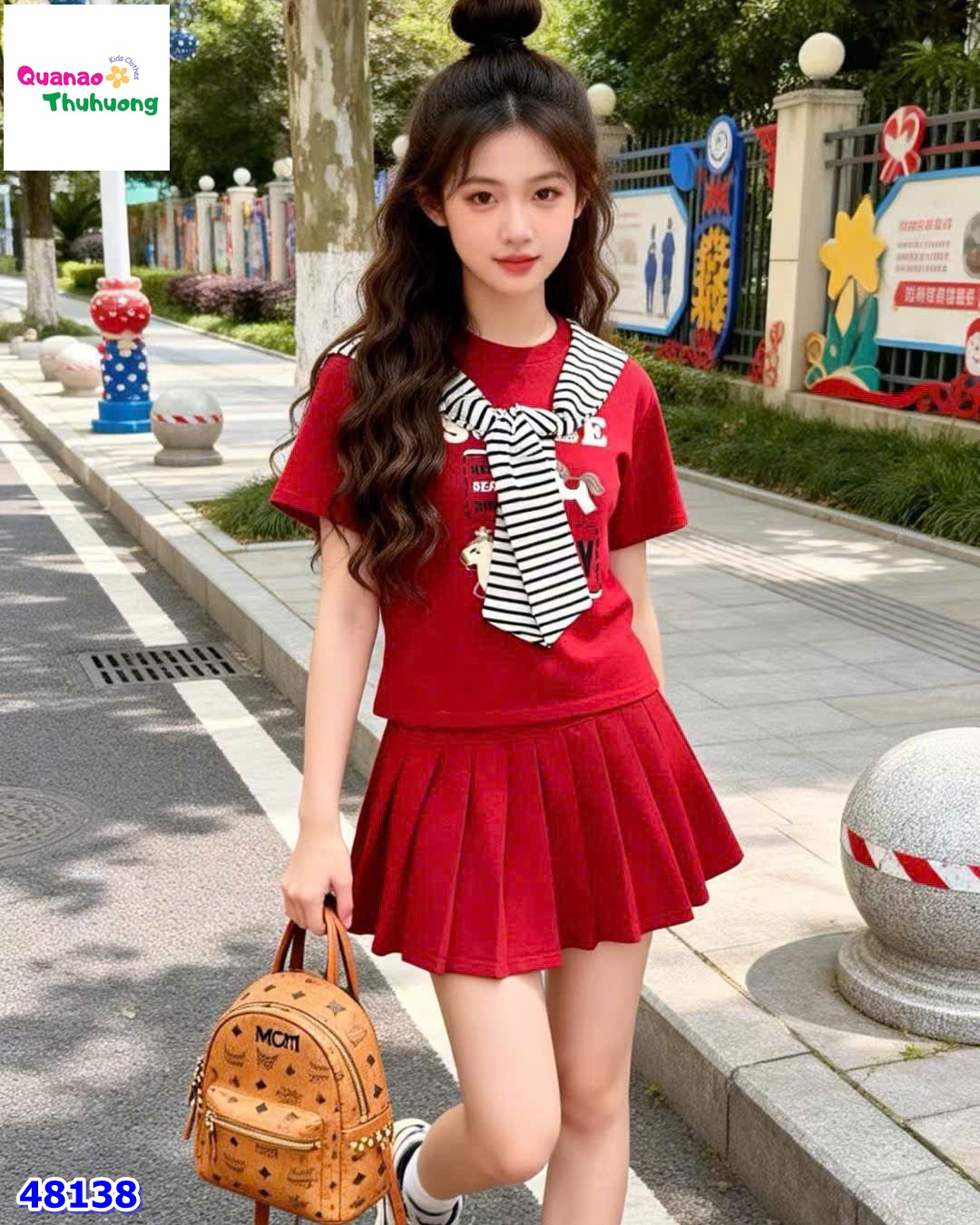 Set áo váy đỏ ngựa Cute