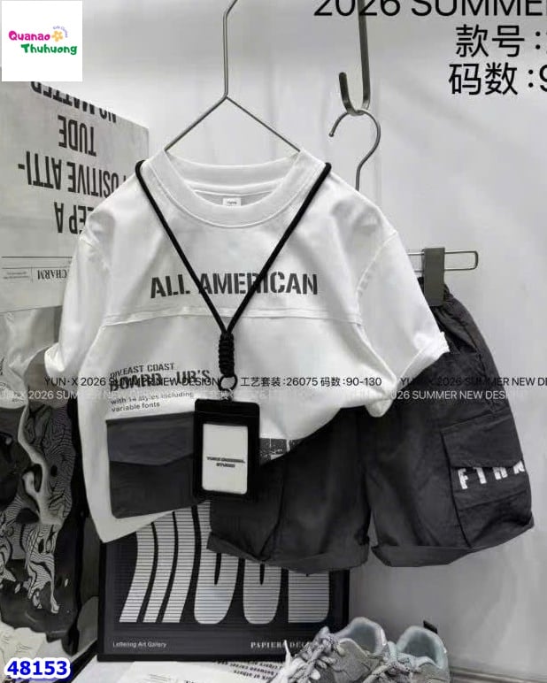 Set áo trắng All American, quần kaki xám