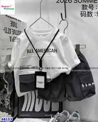 Set áo trắng All American, quần kaki xám