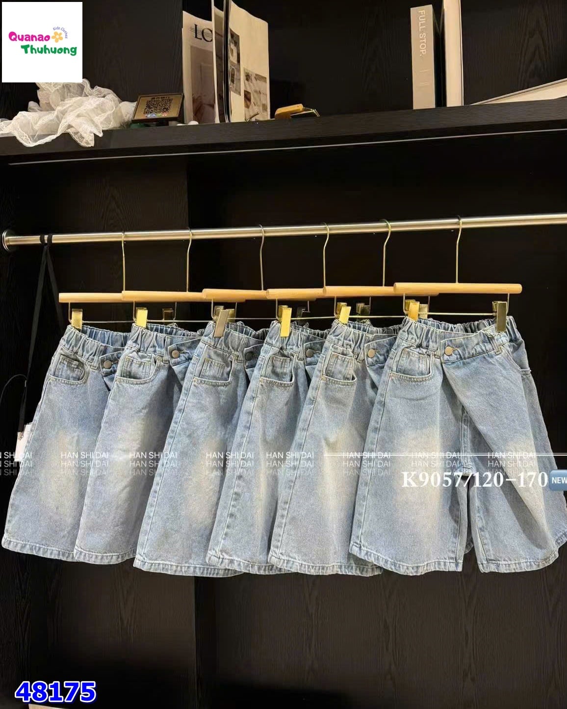 Quần jean lửng HSD xanh vạt chéo