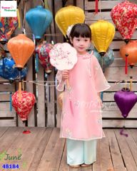 Áo dài June hồng thêu hoa