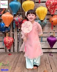 Áo dài June hồng thêu hoa