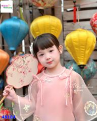 Áo dài June hồng thêu hoa