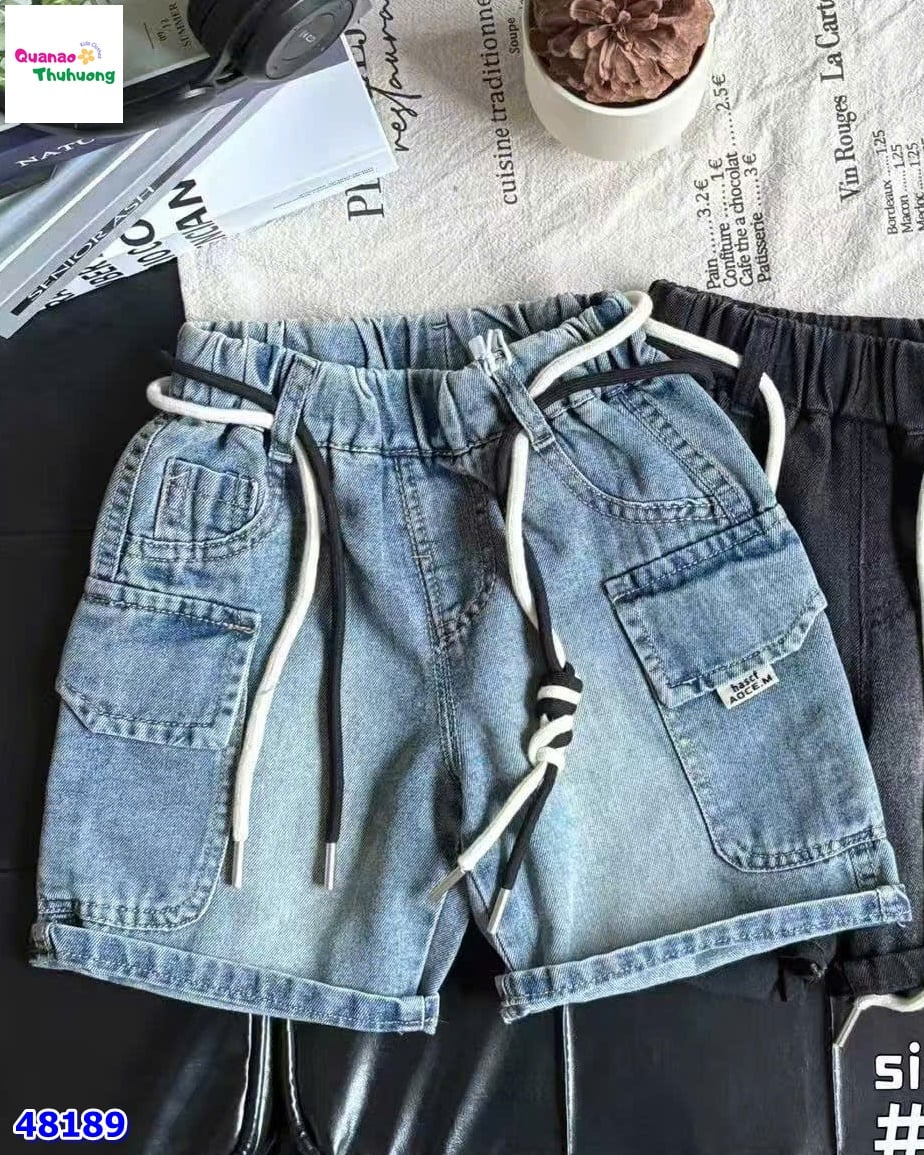 Quần short jean xanh túi hộp AOCE.M