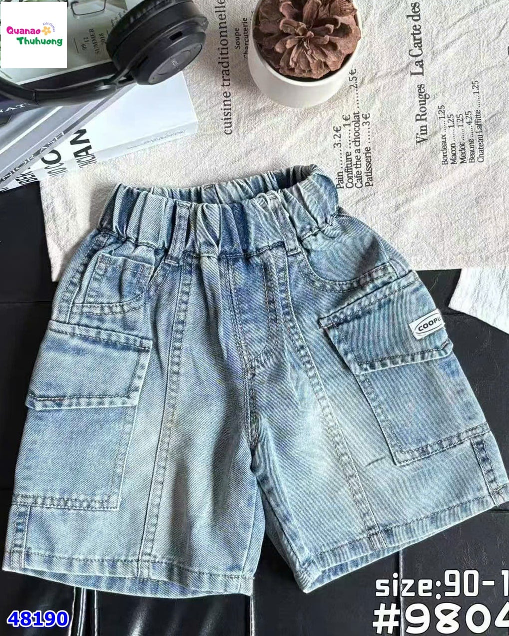 Quần short jean xanh túi hộp Benon
