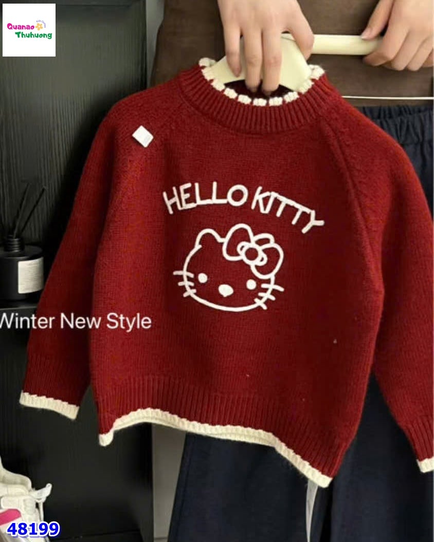 Áo len đỏ Kitty thêu