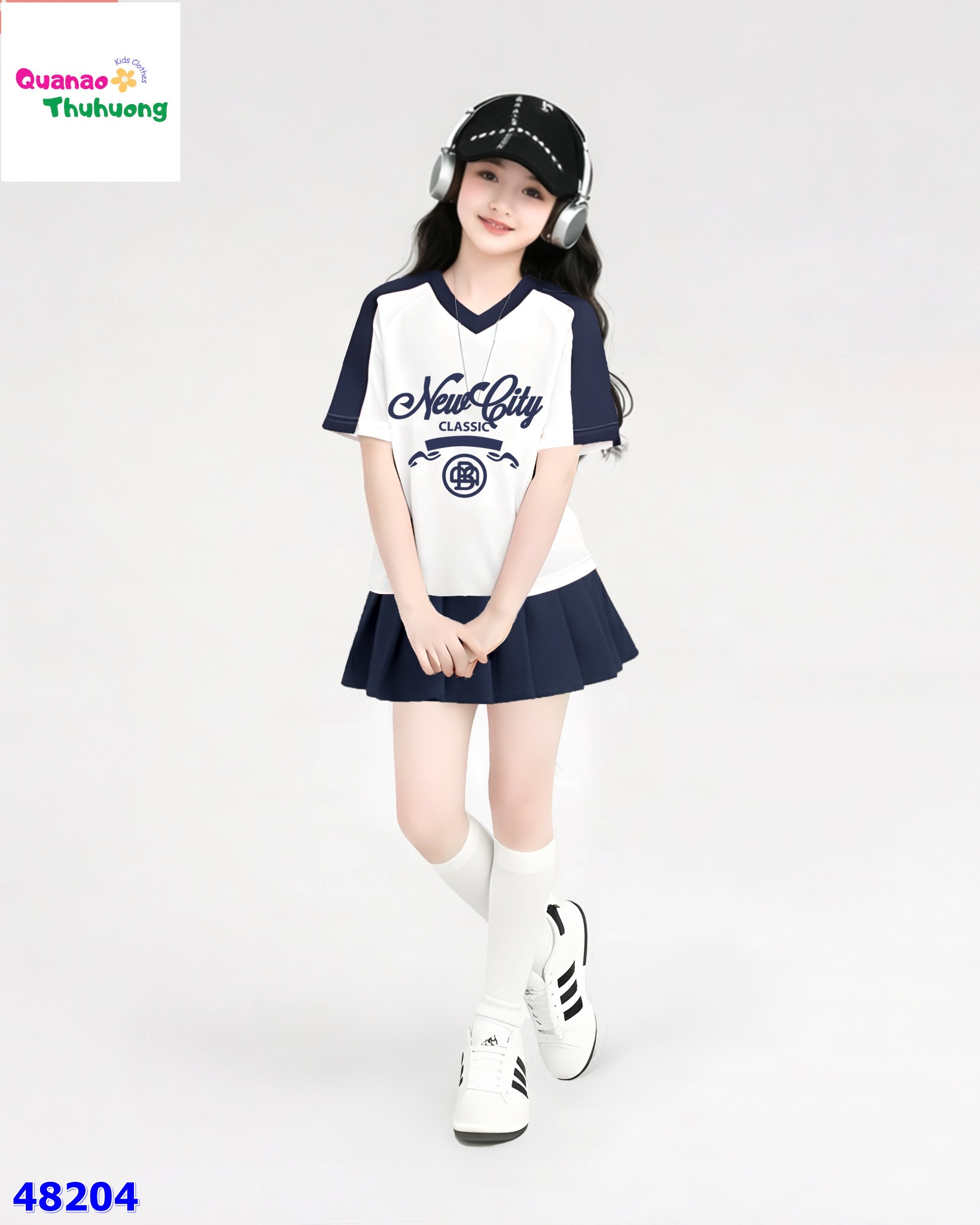 Set Nexxi áo Newcity, váy xếp ly xanh đen