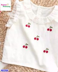 Set MLS trắng Cherry, chân váy caro đỏ