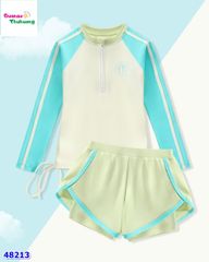 Bộ bơi áo trắng NYC, quần xanh lá