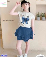 Set ChoHee áo trắng nơ xanh