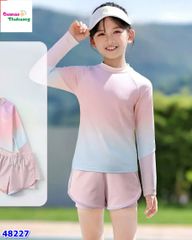 Bộ bơi dài tay Ylike hồng loang
