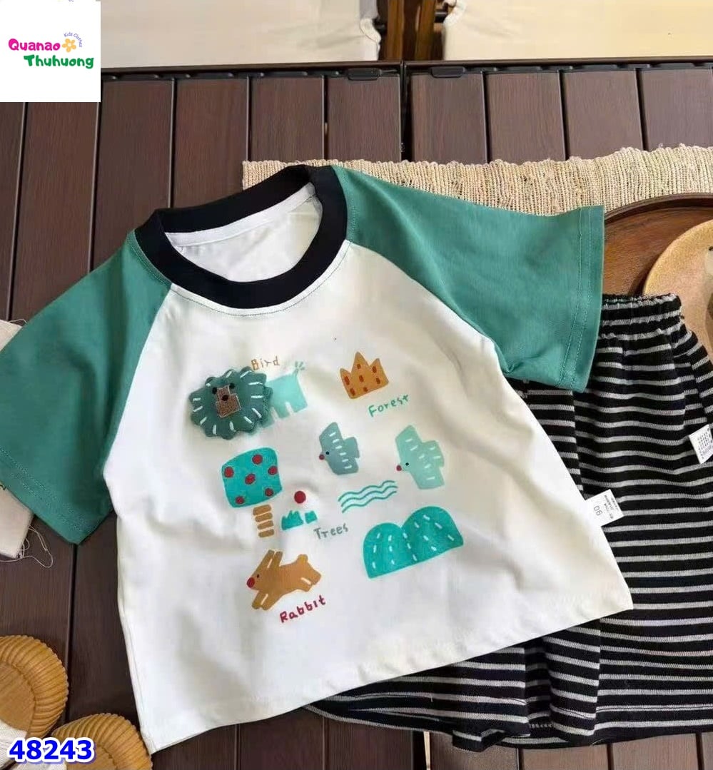 Bộ áo kem sư tử phối tay xanh