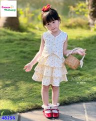 Set váy June bé gái kem chấm bi