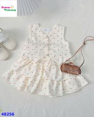 Set váy June bé gái kem chấm bi