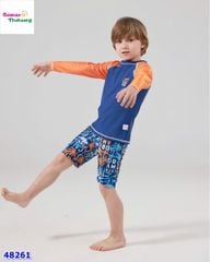 Bộ bơi xanh đen tay cam