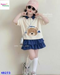 Set váy MLS kem Baby Bear, chân váy xanh
