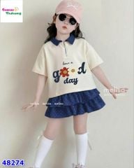 Set váy MLS kem Good Day, chân váy xanh