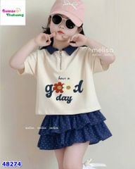 Set váy MLS kem Good Day, chân váy xanh