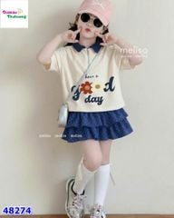 Set váy MLS kem Good Day, chân váy xanh