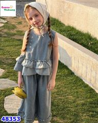 Set bộ xanh jean áo xòe