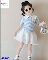 Set váy Sofia sọc xanh đính nơ
