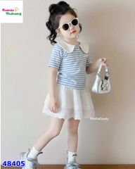 Set váy Sofia sọc xanh đính nơ