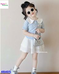 Set váy Sofia sọc xanh đính nơ