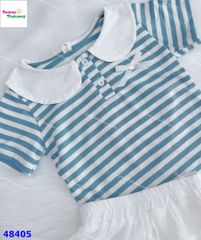 Set váy Sofia sọc xanh đính nơ