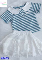 Set váy Sofia sọc xanh đính nơ