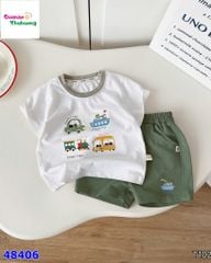 Bộ Bernie kem oto, quần short xanh