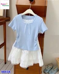 Set váy CiCi áo xanh đính nơ