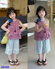Set áo caro hồng, quần jean