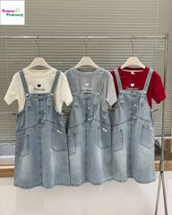 Set yếm jean áo kem Diamond