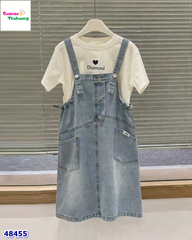 Set yếm jean áo kem Diamond