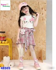 Set áo Kitty, váy caro hồng