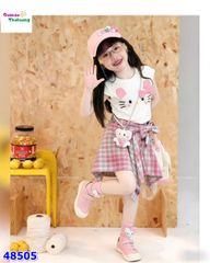 Set áo Kitty, váy caro hồng